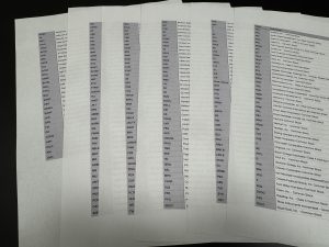 Long list of stocks held in one investment portfolio.