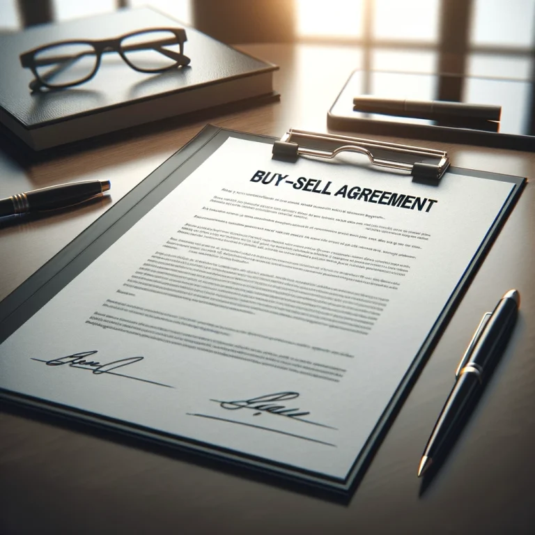 image of a buy-sell agreement document on an office desk