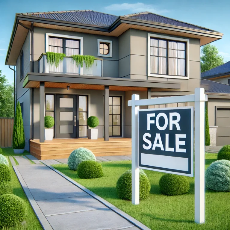 A realistic image of a well-maintained modern house with clean landscaping, low-maintenance plants, a welcoming porch, and large windows.